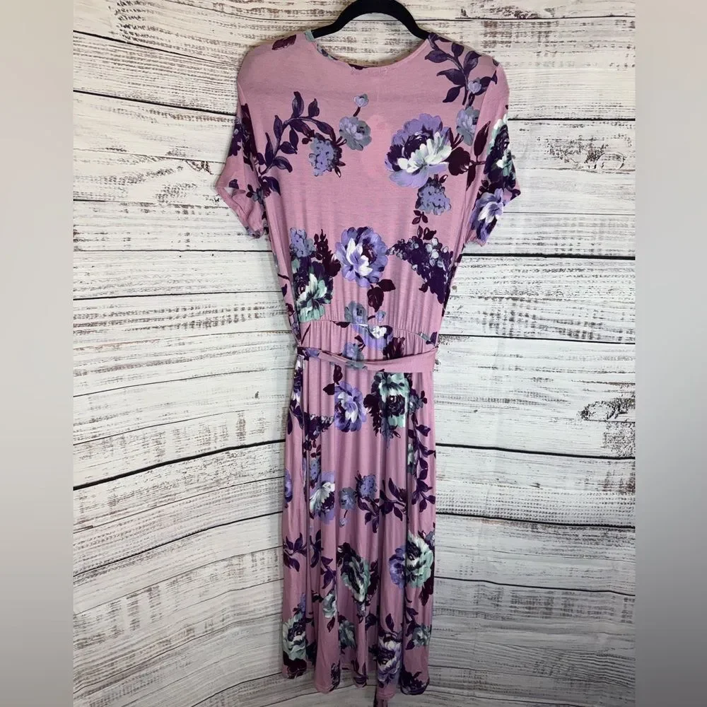 Levaca Dress Womens Size Large Floral belted Short Sleeve Maxi Summer casual New